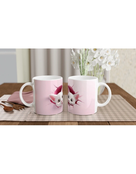 Çatlak Duvardan Bakan Sevimli İkiz Kediler Temalı Baskılı Kupa Bardak