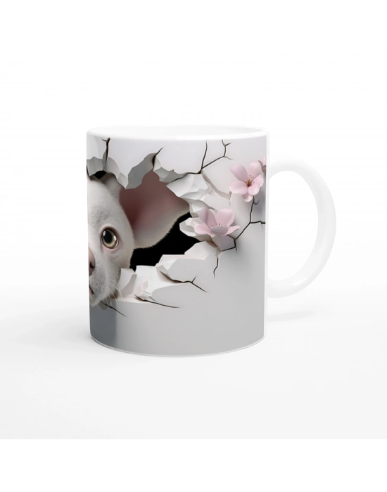 Çatlak Duvardan Bakan Sevimli Köpek Temalı Baskılı Kupa Bardak