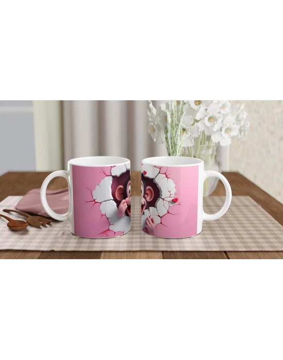 Çatlak Duvardan Bakan Sevimli Maymun Temalı Baskılı Kupa Bardak