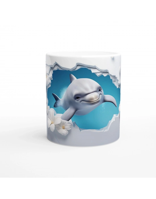 Çatlak Duvardan Bakan Sevimli Yunus Temalı Baskılı Kupa Bardak