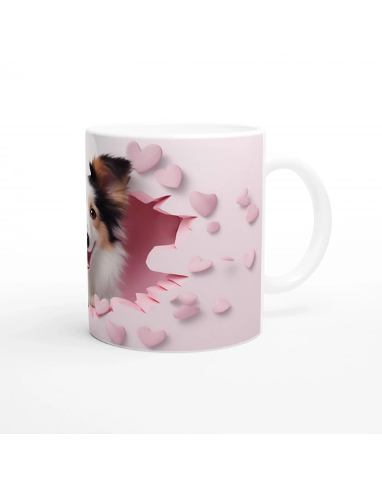 Çatlak Duvardan Bakan Sheltie Temalı Baskılı Kupa Bardak