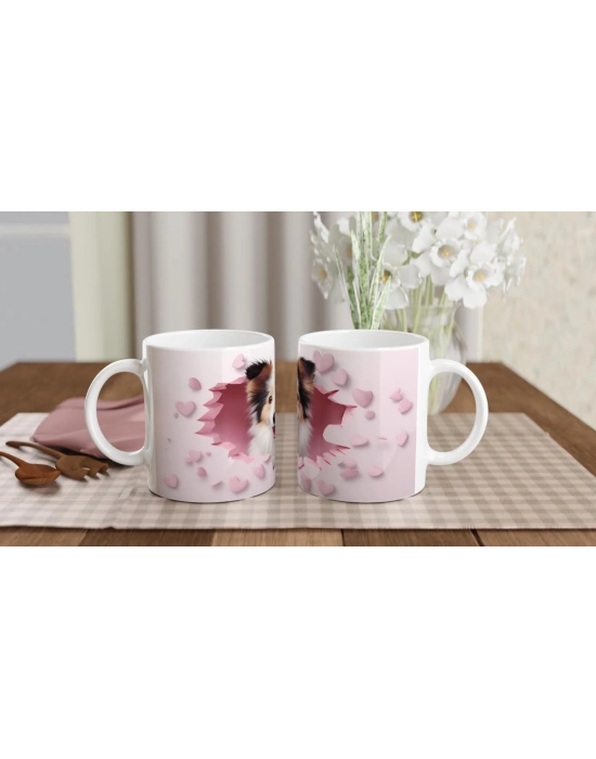 Çatlak Duvardan Bakan Sheltie Temalı Baskılı Kupa Bardak