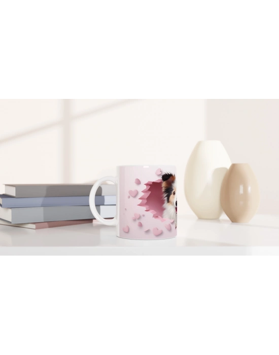 Çatlak Duvardan Bakan Sheltie Temalı Baskılı Kupa Bardak