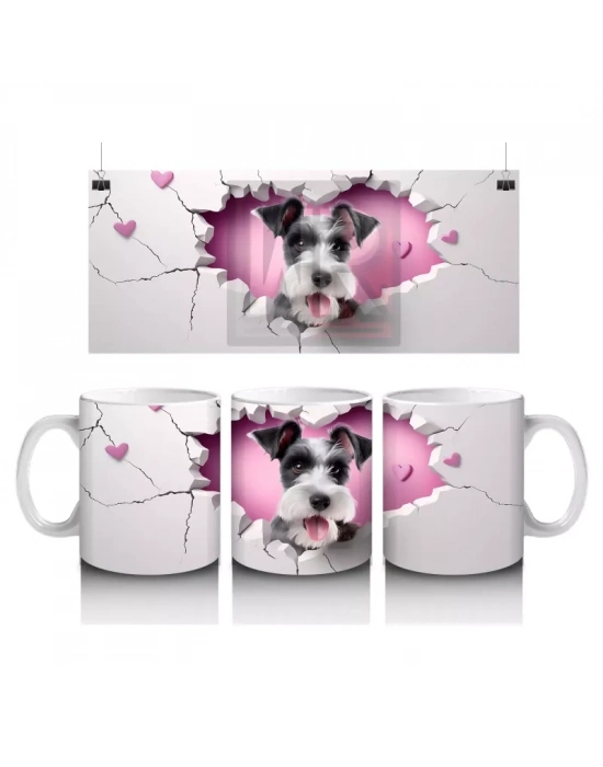 Çatlak Duvardan Bakan Siyah Beyaz Yavru Köpek – Baskılı Kahve Kupası