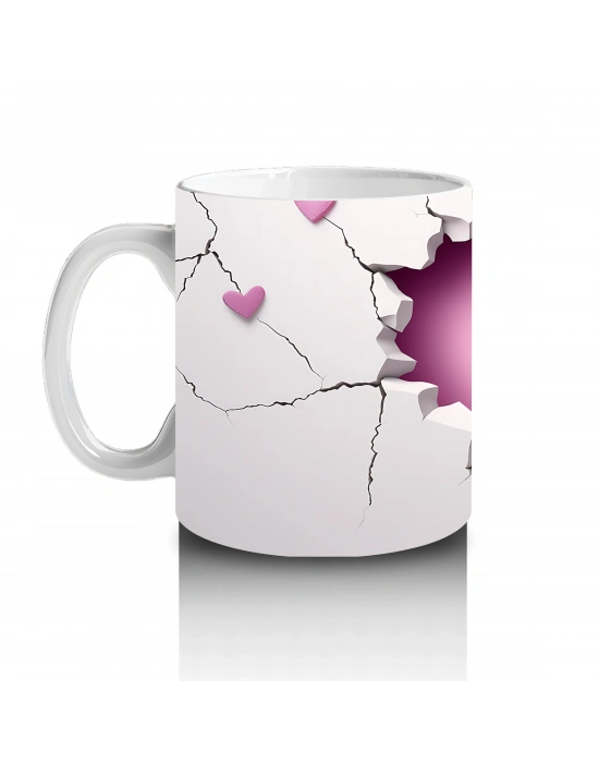 Çatlak Duvardan Bakan Siyah Beyaz Yavru Köpek – Baskılı Kahve Kupası