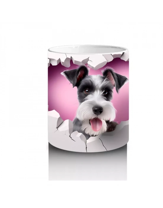 Çatlak Duvardan Bakan Siyah Beyaz Yavru Köpek – Baskılı Kahve Kupası
