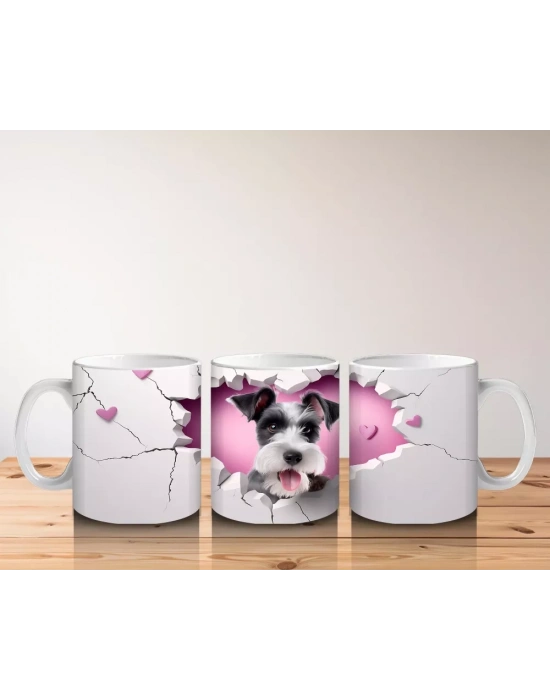 Çatlak Duvardan Bakan Siyah Beyaz Yavru Köpek – Baskılı Kahve Kupası