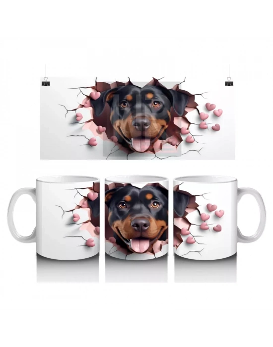 Çatlak Duvardan Bakan Siyah Köpek – Baskılı Kahve Kupası