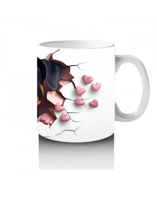 Çatlak Duvardan Bakan Siyah Köpek – Baskılı Kahve Kupası