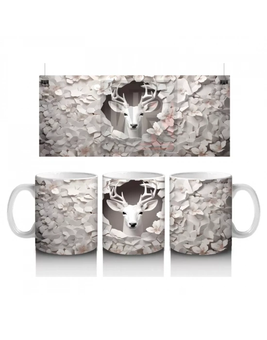 Çatlak Duvardan Bakan Soyut Geyik Figürü – Baskılı Kahve Kupası