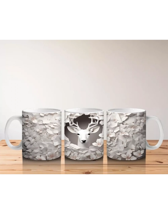 Çatlak Duvardan Bakan Soyut Geyik Figürü – Baskılı Kahve Kupası