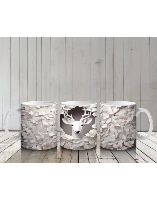 Çatlak Duvardan Bakan Soyut Geyik Figürü – Baskılı Kahve Kupası