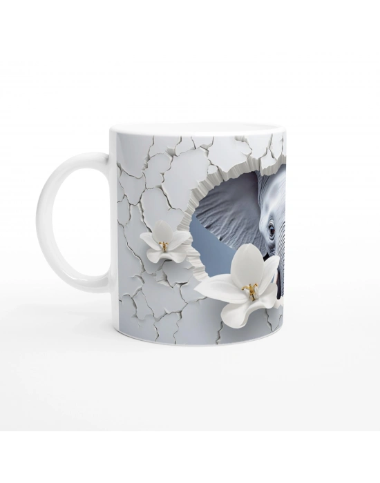 Çatlak Duvarın Ardından Bakan Fil Temalı Baskılı Kupa Bardak