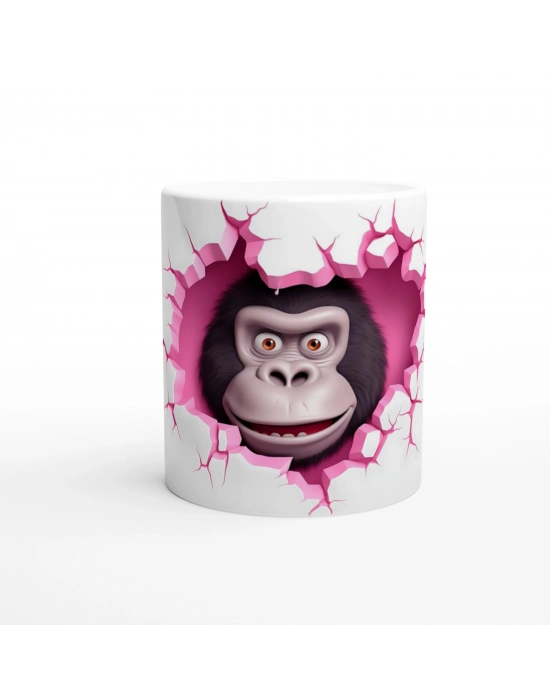 Çatlak Kalpli Duvardan Bakan Gülümseyen Goril Temalı Baskılı Kupa Bardak