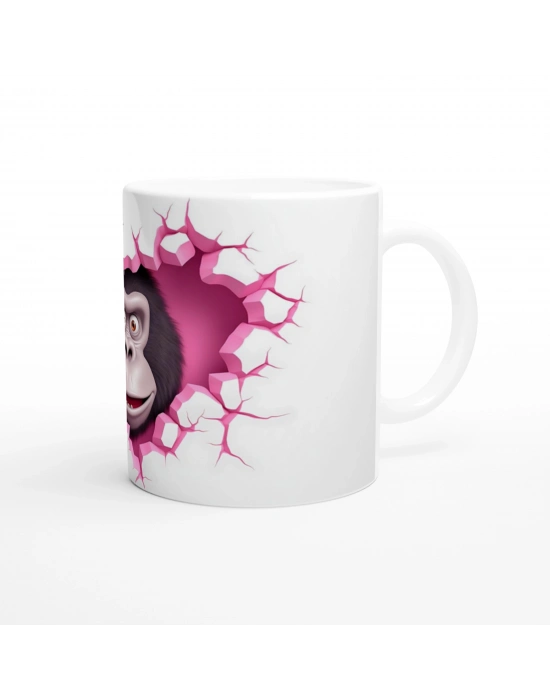 Çatlak Kalpli Duvardan Bakan Gülümseyen Goril Temalı Baskılı Kupa Bardak