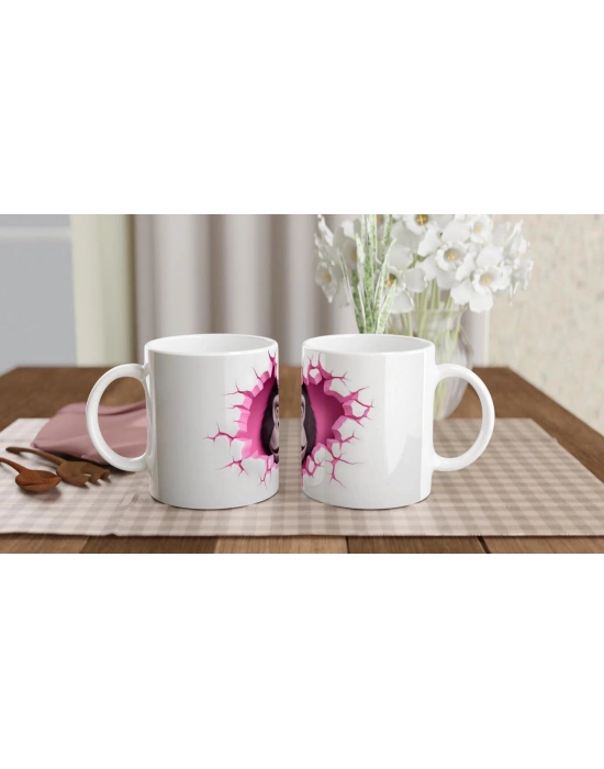 Çatlak Kalpli Duvardan Bakan Gülümseyen Goril Temalı Baskılı Kupa Bardak