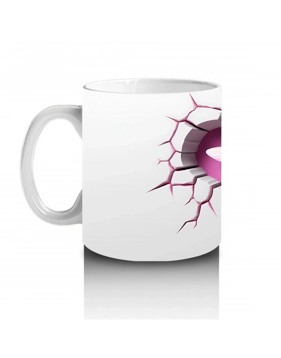 Çatlak Pembe Duvar Üzerinde Kalpli Yusufçuk – Baskılı Kahve Kupası