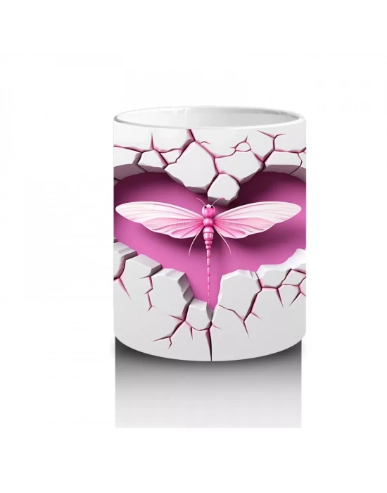 Çatlak Pembe Duvar Üzerinde Kalpli Yusufçuk – Baskılı Kahve Kupası