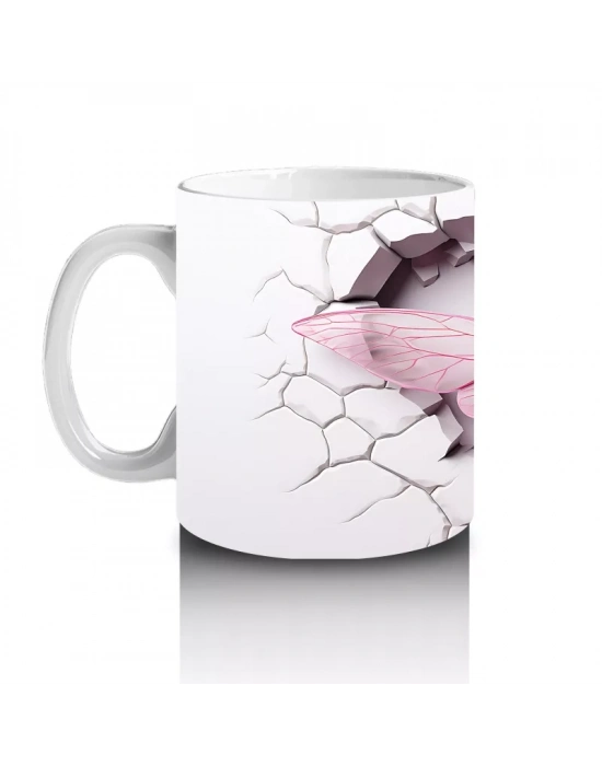 Çatlak Pembe Duvar Üzerinde Yusufçuk – Baskılı Kahve Kupası