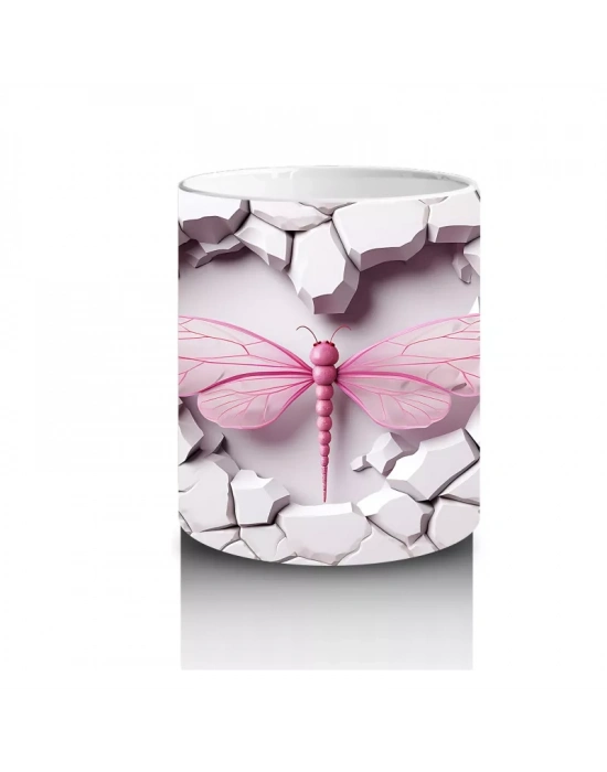 Çatlak Pembe Duvar Üzerinde Yusufçuk – Baskılı Kahve Kupası