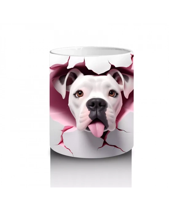 Çatlak Pembe Zeminden Bakan Sevimli Beyaz Köpek - Baskılı kahve kupası
