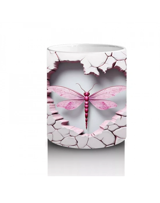 Çatlak Zemin Üzerinde Pembe Kanatlı Yusufçuk – Baskılı Kahve Kupası