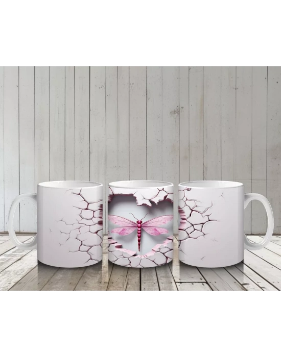 Çatlak Zemin Üzerinde Pembe Kanatlı Yusufçuk – Baskılı Kahve Kupası