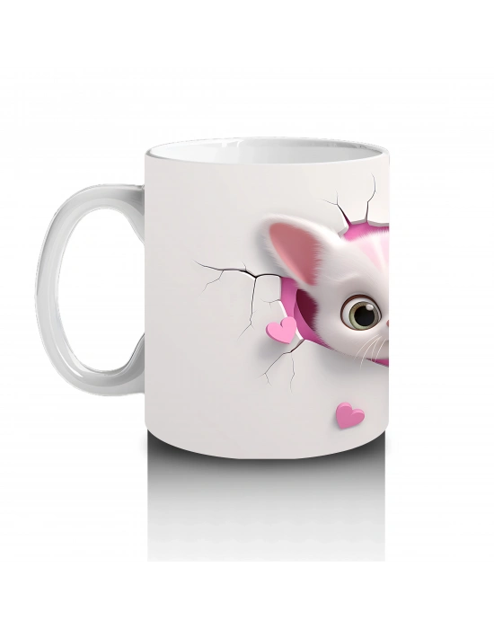 Çatlak Zeminden Bakan İkiz Sevimli Kedi Yavruları - Baskılı kahve kupası