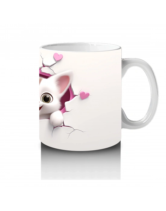 Çatlak Zeminden Bakan İkiz Sevimli Kedi Yavruları - Baskılı kahve kupası