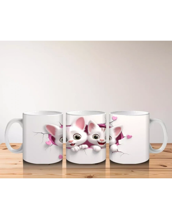Çatlak Zeminden Bakan İkiz Sevimli Kedi Yavruları - Baskılı kahve kupası