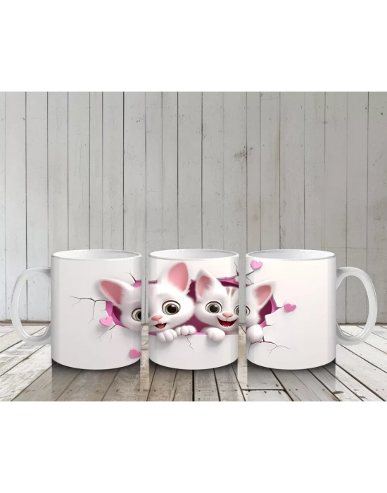 Çatlak Zeminden Bakan İkiz Sevimli Kedi Yavruları - Baskılı kahve kupası