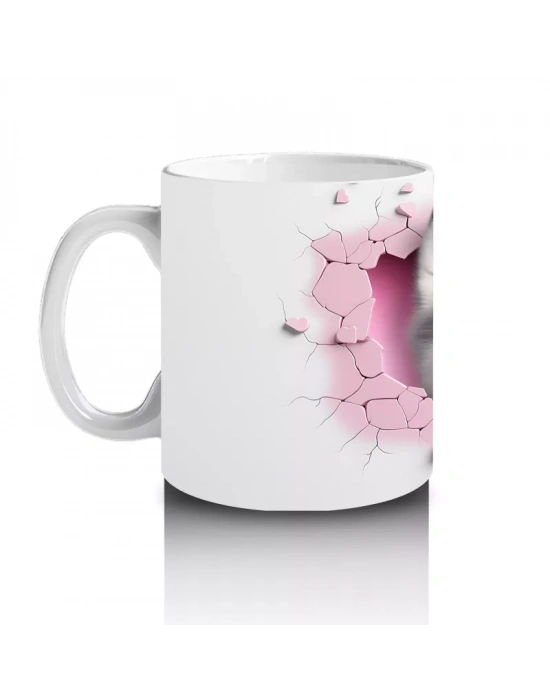 Çatlak Zeminden Bakan Sevimli Husky İllüstrasyonu - Baskılı kahve kupası