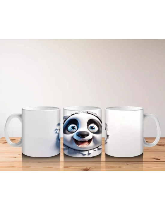 Çatlak Zeminden Bakan Sevimli Panda Karakteri - Baskılı kahve kupası