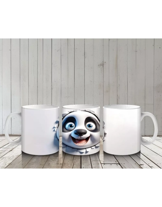 Çatlak Zeminden Bakan Sevimli Panda Karakteri - Baskılı kahve kupası