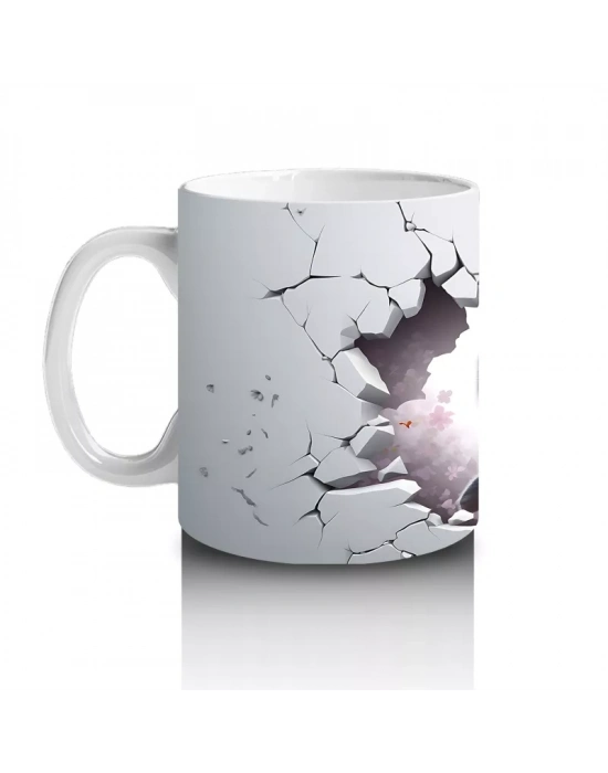 Çatlak Zeminden Bakan Sevimli Penguen İllüstrasyonu - Baskılı kahve kupası