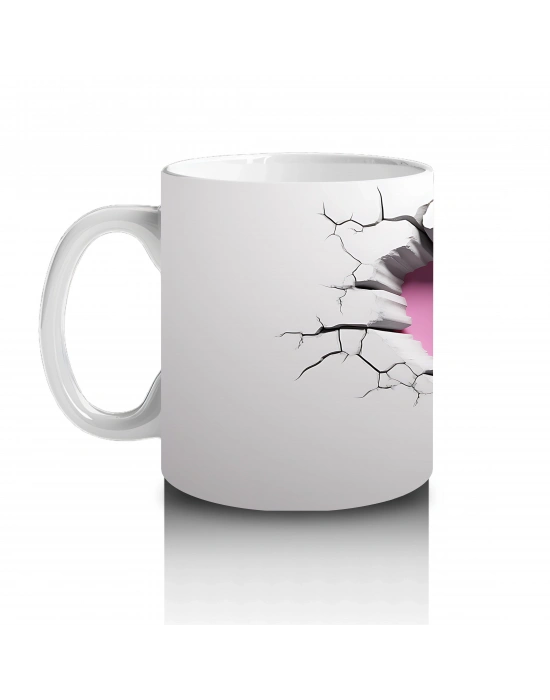 Çatlak Zeminden Yükselen Pembe Kelebek Deseni - Baskılı kahve kupası