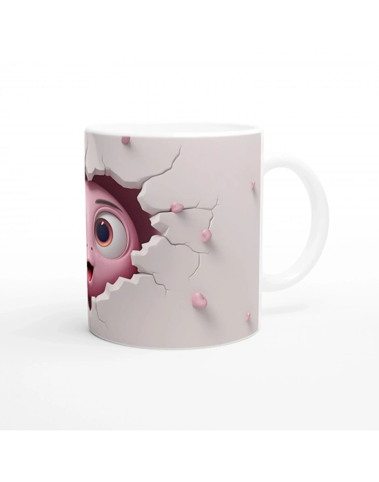 Çatlaktan Bakan Karikatürik Yüzlü Sevimli Canlı Temalı Baskılı Kupa Bardak