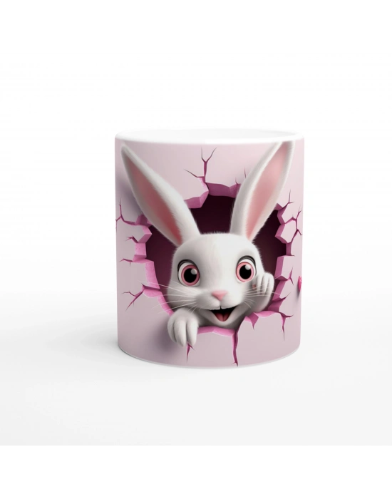 Çatlaktan Bakan Neşeli Tavşan Temalı Baskılı Kupa Bardak