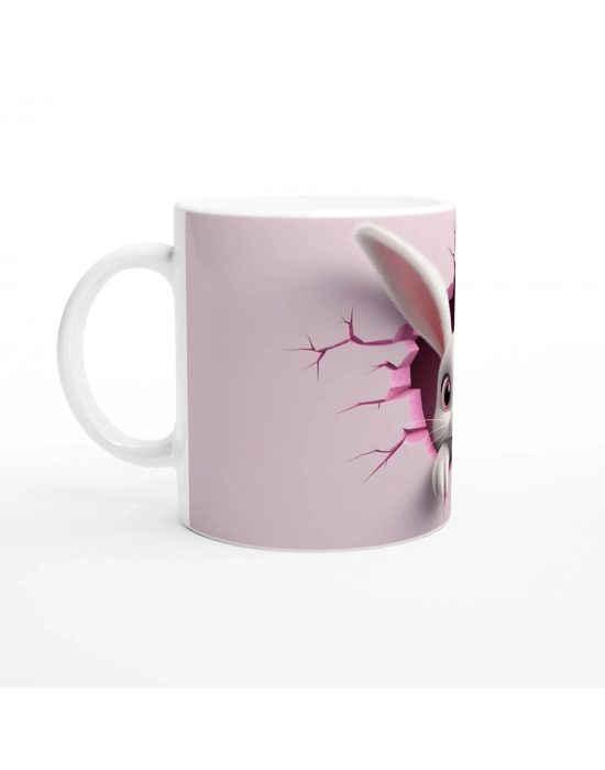 Çatlaktan Bakan Neşeli Tavşan Temalı Baskılı Kupa Bardak