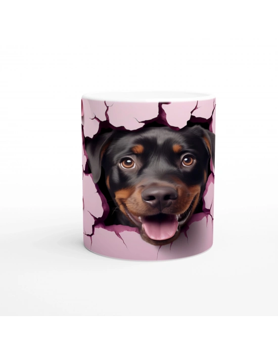 Çatlaktan Bakan Rottweiler Temalı Baskılı Kupa Bardak