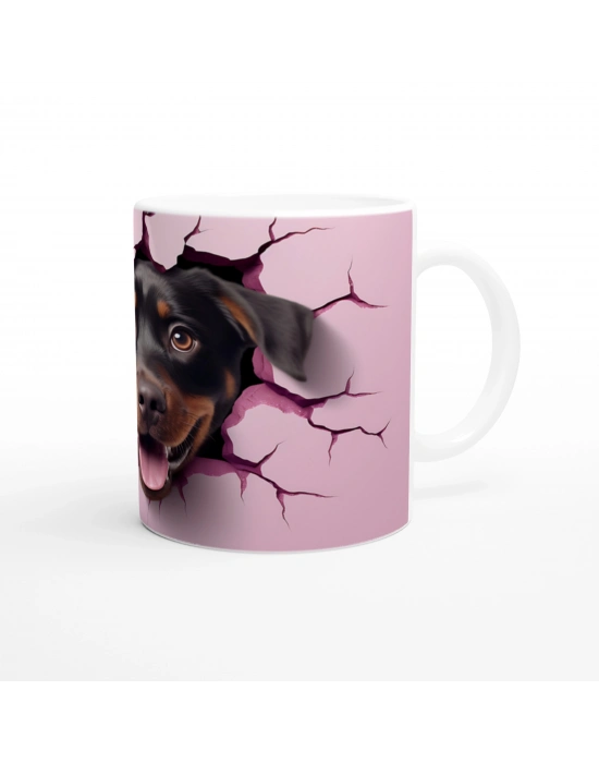 Çatlaktan Bakan Rottweiler Temalı Baskılı Kupa Bardak