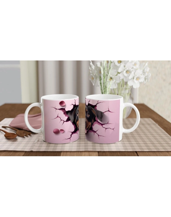 Çatlaktan Bakan Rottweiler Temalı Baskılı Kupa Bardak