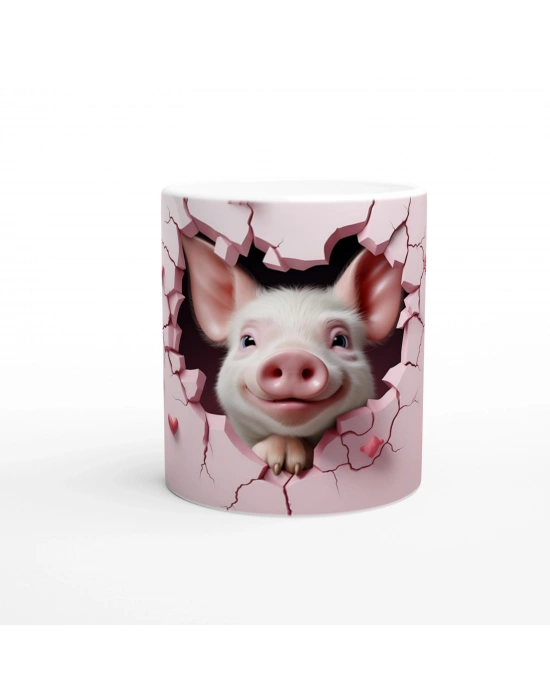 Çatlaktan Bakan Sevimli Domuz Temalı Baskılı Kupa Bardak
