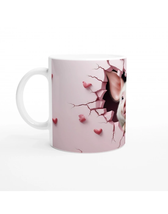 Çatlaktan Bakan Sevimli Domuz Temalı Baskılı Kupa Bardak