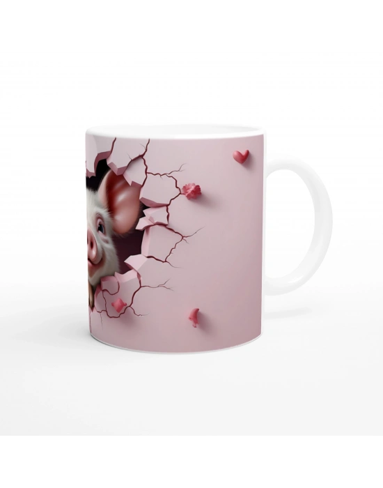 Çatlaktan Bakan Sevimli Domuz Temalı Baskılı Kupa Bardak