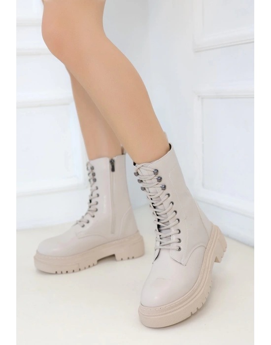 Caxa Bej Cilt Bağcıklı Bot