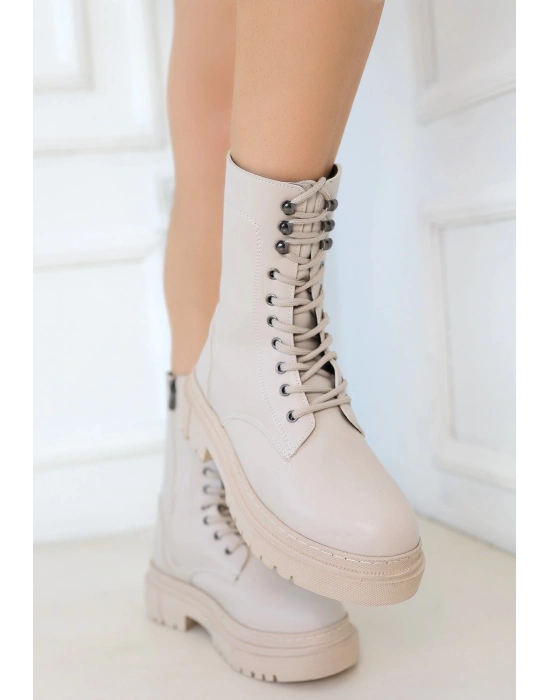 Caxa Bej Cilt Bağcıklı Bot