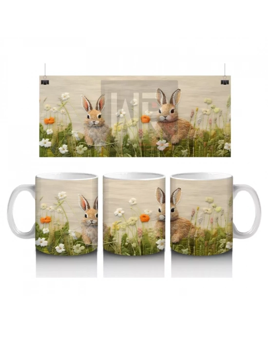 Çayırlıkta Oturan İki Tavşan – Baskılı Kahve Kupası