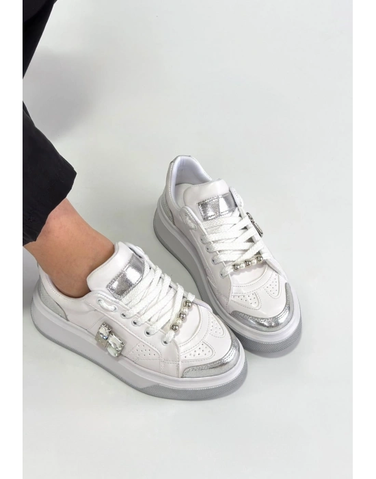 Ceans Beyaz Cilt Bağcıklı Spor Ayakkabı