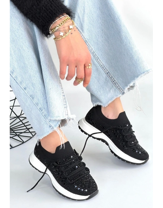 Ceas Siyah Triko Bağcıklı Spor Ayakkabı